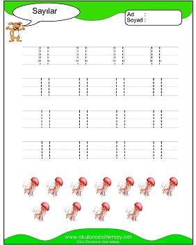 okul öncesi 1 sayısı çizgi çalışması